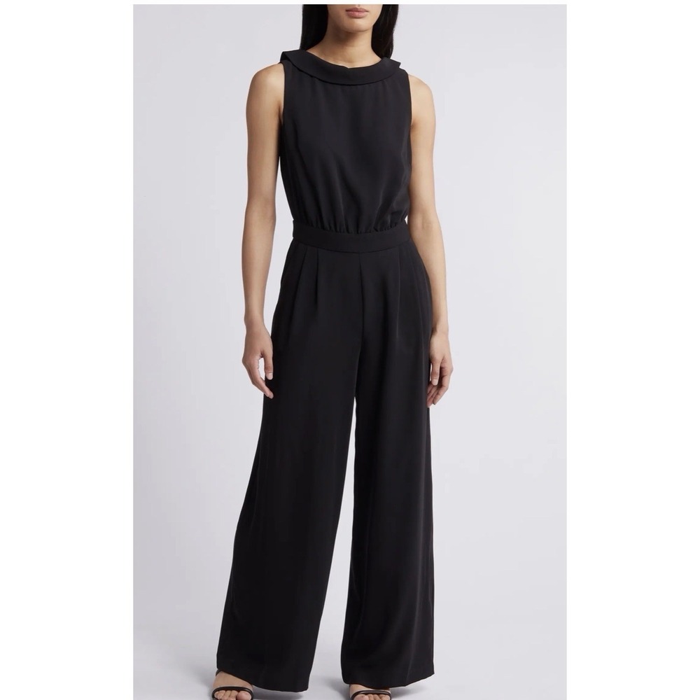 Boden Clarissa Black Sleeveless Wide Leg Jumpsuit Size 6P Elastic Waist Pockets